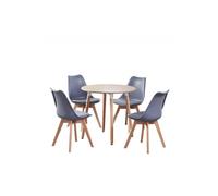 Life Interiors 5PCs Dining Set - a Round Dining Table & Set of 4 Lorenzo Tulip chairs with Padded Seat in Grey Life Interiors Grey