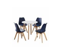 5PCs Dining Set - a Round Dining Table & Set of 4 Lorenzo Tulip chairs with Padded Seat Life Interiors Blue One Size