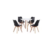 Life Interiors 5Pcs Dining Set - A Round Dining Table & Set Of 4 Lorenzo Tulip Chairs With Padded Seat In Black Black