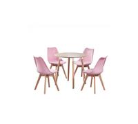 5PCs Dining Set - a Round Dining Table & Set of 4 Lorenzo Tulip chairs with Padded Seat Life Interiors Pink One Size