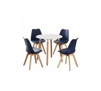 5PCs Dining Set - a Round Dining Table & Set of 4 Lorenzo Tulip chairs with Padded Seat Life Interiors Blue One Size