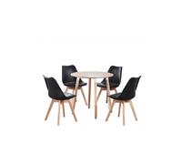 Life Interiors 5PCs Dining Set - a Round Dining Table & Set of 4 Lorenzo Tulip chairs with Padded Seat in Black Life Interiors Black