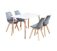 Life Interiors 5Pcs Dining Set - A White Halo Dining Table & Set Of 4 Grey Lorenzo Tulip Chairs With Padded Seat