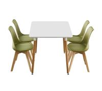 Life Interiors 5PCs Dining Set - a White Halo Dining Table & Set of 4 Lorenzo Tulip Chairs with Padded Seat - Plastic - Lime Green - Dining Sets