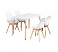 Life Interiors 5Pcs Dining Set - A White Halo Dining Table & Set Of 4 White Lorenzo Tulip Chairs With Padded Seat