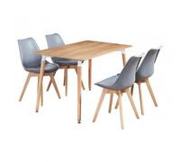 Life Interiors 5Pcs Dining Set - An Oak Halo Dining Table & Set Of 4 Grey Lorenzo Tulip Chairs With Padded Seat