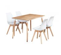 Life Interiors 5PCs Dining Set - an Oak Halo Dining Table & Set of 4 Lorenzo Tulip Chairs with Padded Seat - Plastic - White - Dining Sets