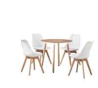 Life Interiors 5Pcs Dining Set - An Oak Round Dining Table & Set Of 4 White Lorenzo Tulip Chairs With Padded Seat