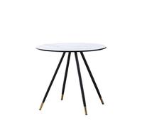 Life Interiors 90 CM Round 'Dorchester' Lux Dining Table Marble finish Gold Tips in White Life Interiors White