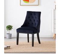 Life Interiors Black Windsor Luxury Velvet Dining Chair Ergonomic Scoop Knockerback & Button Tufted With Black Solid Wood Legs