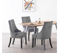 Life Interiors Grey Windsor Luxury Velvet Dining Chair Ergonomic Scoop Knockerback & Button Tufted With Black Solid Wood Legs