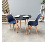 Life Interiors Halo Round Dining Set With Black Table And 2 Blue Chairs