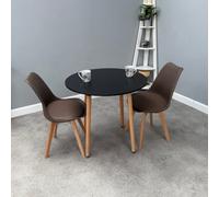 Life Interiors Halo Round Dining Set With Black Table And 2 Brown Chairs