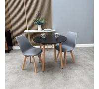 Life Interiors Halo Round Dining Set With Black Table And 2 Grey Chairs