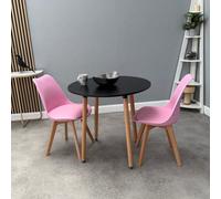 Life Interiors Halo Round Dining Set With Black Table And 2 Pink Chairs