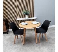 Life Interiors Halo Round Dining Set With Oak Table And 2 Black Chairs
