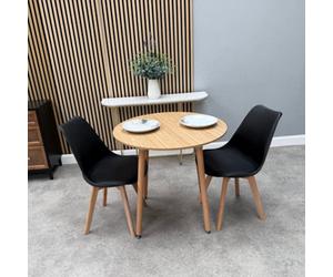 Life Interiors Halo Round Dining Set With Oak Table And 2 Black Chairs