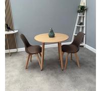 Life Interiors Halo Round Dining Set With Oak Table And 2 Brown Chairs