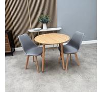 Life Interiors Halo Round Dining Set With Oak Table And 2 Grey Chairs