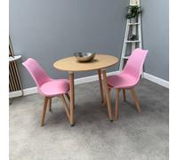 Life Interiors Halo Round Dining Set With Oak Table And 2 Pink Chairs