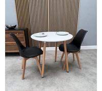Life Interiors Halo Round Dining Set With White Table And 2 Black Chairs