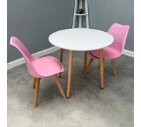 Life Interiors Halo Round Dining Set With White Table And 2 Pink Chairs