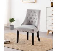 Life Interiors Light Grey Windsor Luxury Velvet Dining Chair Ergonomic Scoop Knockerback & Button Tufted With Black Solid Wood Legs