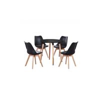 Round Lorenzo Dining Set with a Table and Set of 4 Chairs - Black