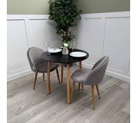 Life Interiors Lucia Dining Set Round Black Table + 2 Velvet Chairs In Grey Grey