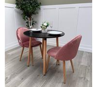 Life Interiors Lucia Dining Set Round Black Table + 2 Velvet Chairs in Pink Life Interiors Pink