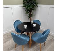 Life Interiors Lucia Dining Set Round Black Table + 4 Velvet Dining Chairs in Blue Life Interiors Blue