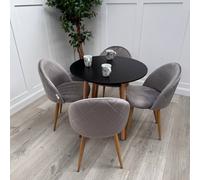 Life Interiors Lucia Dining Set Round Black Table + 4 Velvet Dining Chairs In Grey Grey