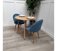 Life Interiors Lucia Dining Set Round Oak Table + 2 Velvet Dining Chairs In Blue Blue
