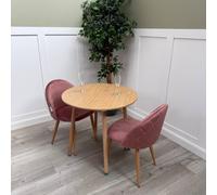 Life Interiors Lucia Dining Set Round Oak Table + 2 Velvet Dining Chairs in Pink Life Interiors Pink