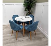 Life Interiors Lucia Dining Set Round White Table + 4 Velvet Dining Chairs in Blue Life Interiors Blue
