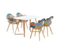 Life Interiors Patchwork Dallas Dining Set Includes A White Dining Table & Set Of 4 Multicolour Fabric Tub Chairs