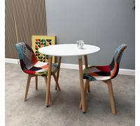 Life Interiors Patchwork Halo Dining Set for 2 - a Round Dining Table & Set of 2 Fabric Dining Chairs in White Life Interiors White
