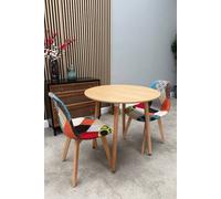 Life Interiors Patchwork Halo Dining Set for 2 - a Round Dining Table & Set of 2 Fabric Dining Chairs in Light Brown Life Interiors Light Brown