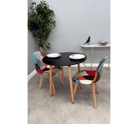 Life Interiors Patchwork Halo Dining Set for 2 - a Round Dining Table & Set of 2 Fabric Dining Chairs in Black Life Interiors Black