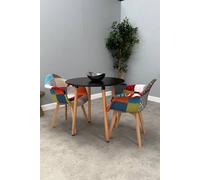 Life Interiors Patchwork Halo Dining Set For 2 - A Round Dining Table & Set Of 2 Fabric Dining Chairs With Armrests In Black Black