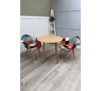 Life Interiors Patchwork Halo Dining Set For 2 - A Round Dining Table & Set Of 2 Fabric Dining Chairs With Armrests In Light Brown Light Brown One Size