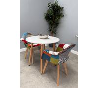 Life Interiors Patchwork Halo Dining Set For 2 - A Round Dining Table & Set Of 2 Fabric Dining Chairs With Armrests In White White