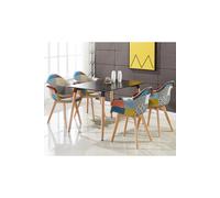 Life Interiors Patchwork Halo Dining Set Includes a Black Dining Table & Set of 4 Fabric Chairs Life Interiors Multicolor