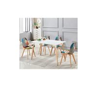 Life Interiors Patchwork Halo Dining Set Includes a White Dining Table & Set of 4 Fabric Chairs Life Interiors Multicolor