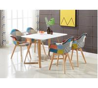 Life Interiors Patchwork Halo Dining Set Includes a White Dining Table & Set of 4 Fabric Chairs Life Interiors Multicolor