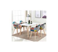 Life Interiors Patchwork Halo Dining Set Includes A White Dining Table & Set Of 4 Fabric Chairs Multi