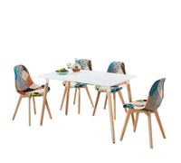 Life Interiors Patchwork Halo Dining Set Includes A White Dining Table & Set Of 4 Multicolour Fabric Chairs