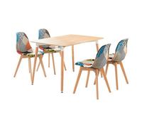 Life Interiors Patchwork Halo Dining Set Includes An Oak Dining Table & Set Of 4 Multicolour Fabric Chairs