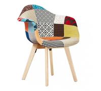 Life Interiors Patchwork Multicolor Fabaric Upholstered Accent Chair with Wooden Legs, Mid-Century Modern Armchair - Fabric - Multicolor - Retro
