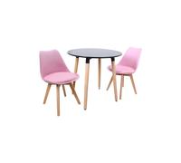 Round Lorenzo Dining Set with a Table and Set of 2 Chairs - Pink